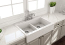 NUOVA 34D Farmhouse Short Apron Front Fireclay 34" Double Bowl Kitchen Sink for easy Retro-Fit