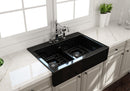 NUOVA 34D Farmhouse Short Apron Front Fireclay 34" Double Bowl Kitchen Sink for easy Retro-Fit