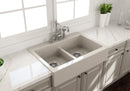 NUOVA 34D Farmhouse Short Apron Front Fireclay 34" Double Bowl Kitchen Sink for easy Retro-Fit