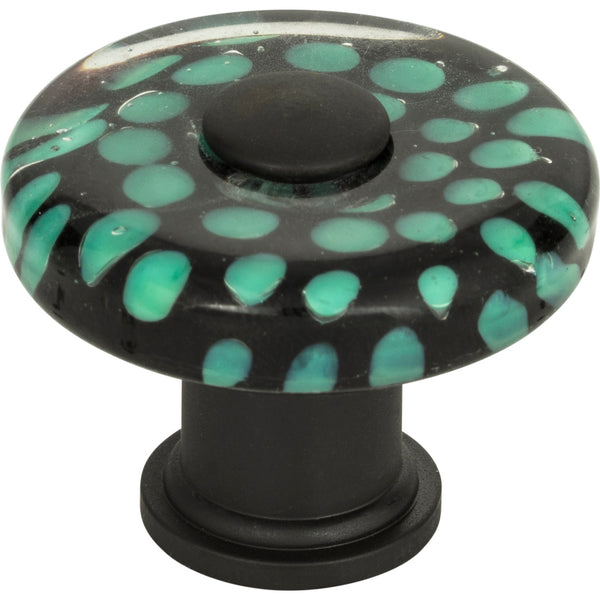 Emerald Polka Dot Glass Knob 1 1/2 Inch Matte Black