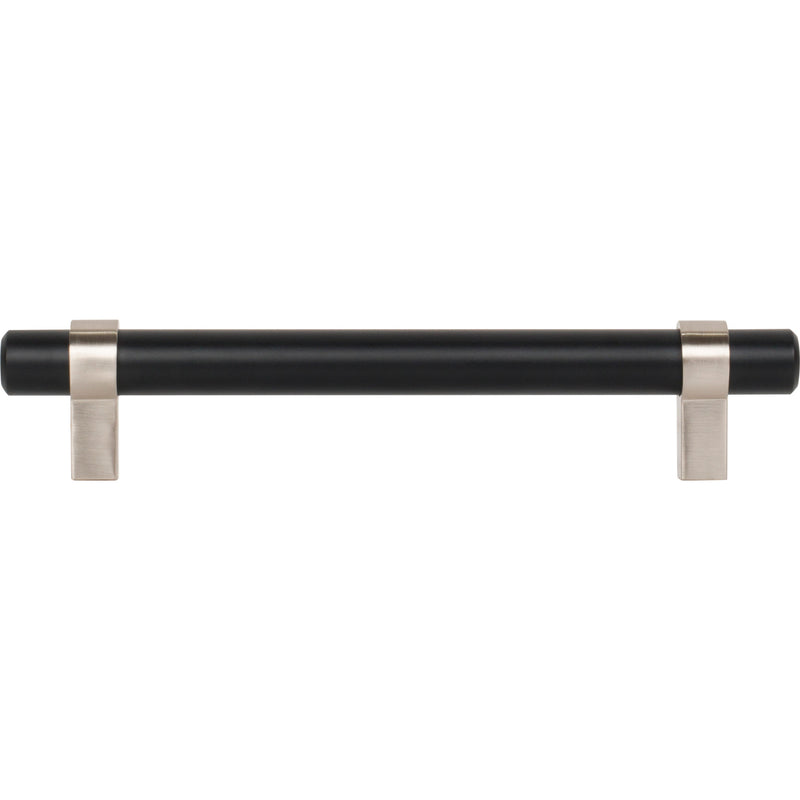 128 mm Center-to-Center Matte Black with Satin Nickel Key Grande Cabinet Bar Pull