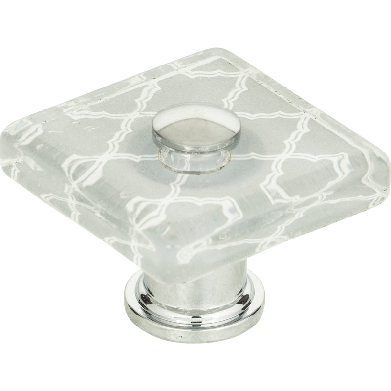 Quatrefoil Glass Square Knob 1 1/2 Inch Polished Chrome