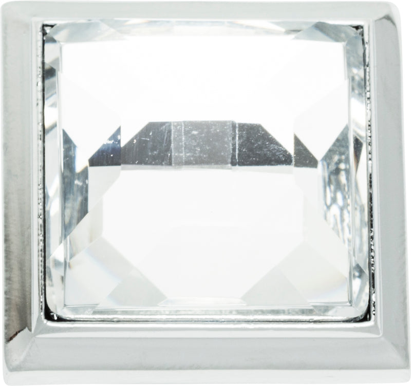 Legacy Crystal Square Knob 1 5/16 Inch Polished Chrome