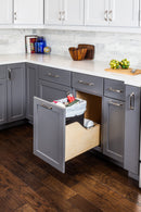 Single 35 Quart Wood Bottom-Mount Soft-close Trashcan Rollout for Door Mounting, Includes One Black Can