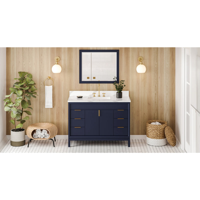 48" Hale Blue Theodora Vanity, Calacatta Vienna Quartz Vanity Top, undermount rectangle bowl