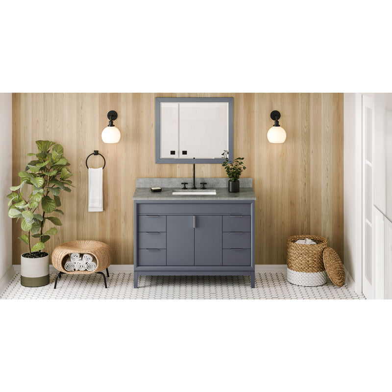 48" Blue Steel Theodora Vanity, Steel Grey Cultured Marble Vanity Top, undermount rectangle bowl