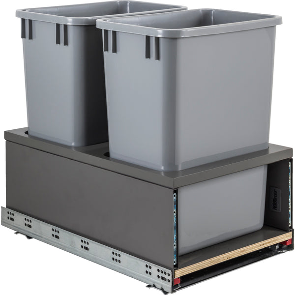 Double 35 Quart Metal Drawer Box Soft-close Trashcan Pullout