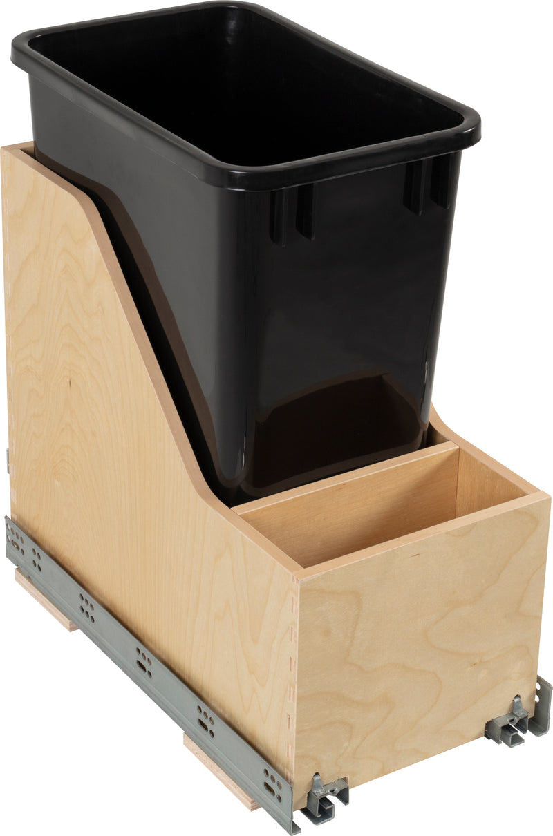 Single 35 Quart Wood Bottom-Mount Soft-close Vanity Trashcan Rollout for Hinged Doors, Includes One Black Can