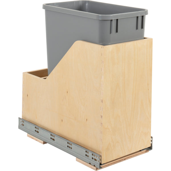 Single 35 Quart Wood Bottom-Mount Soft-close Vanity Trashcan Rollout for Hinged Doors, Includes One Grey Can