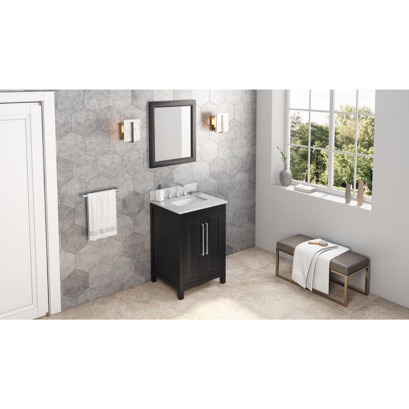 24" Black Cade Vanity, White Carrara Marble Vanity Top, undermount rectangle bowl