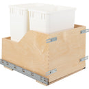 Double 35 Quart Wood Bottom-Mount Soft-close Trashcan Rollout for Door Mounting, Includes Two White Cans