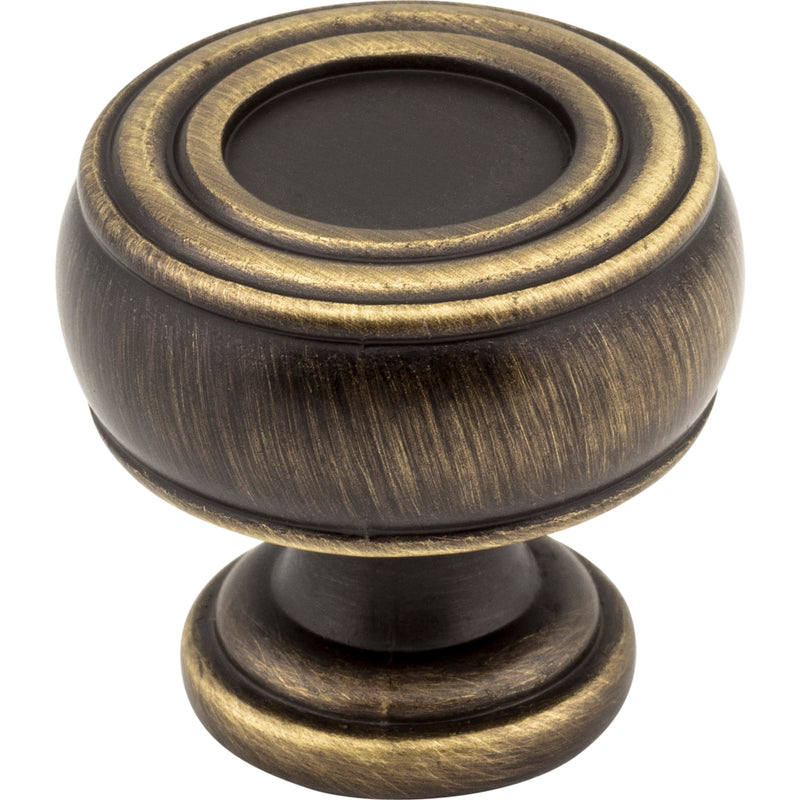 1-3/16" Diameter Antique Brushed Satin Brass Barrel Bremen 2 Cabinet Knob