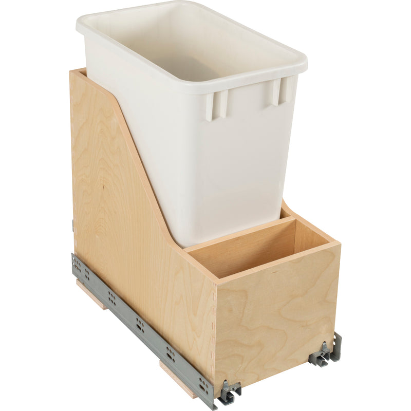 Single 35 Quart Wood Bottom-Mount Soft-close Vanity Trashcan Rollout for Hinged Doors, Includes One White Can
