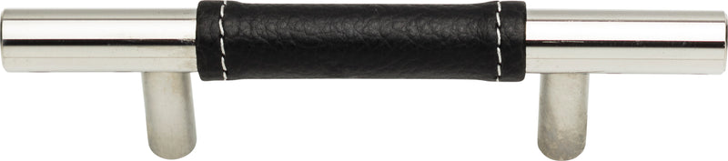Zanzibar Black Leather Pull 3 Inch (c-c) Polished Chrome