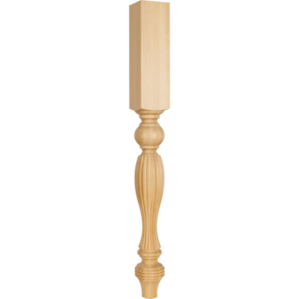 3-3/4" W x 3-3/4" D x 35-1/2" H Hard Maple Tapered Fluted Leg