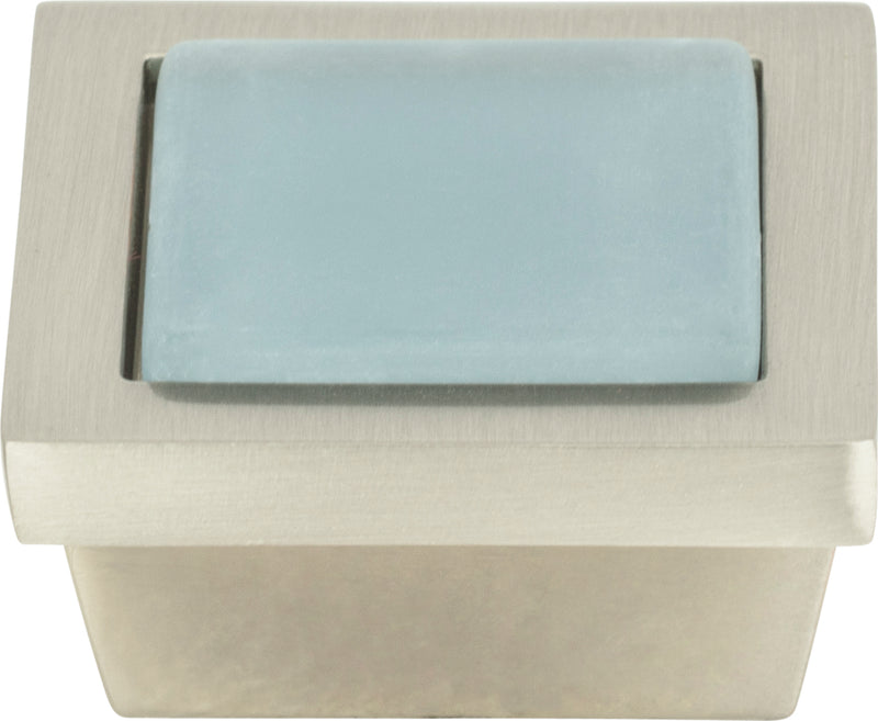 Spa Blue Square Knob 1 3/8 Inch Brushed Nickel