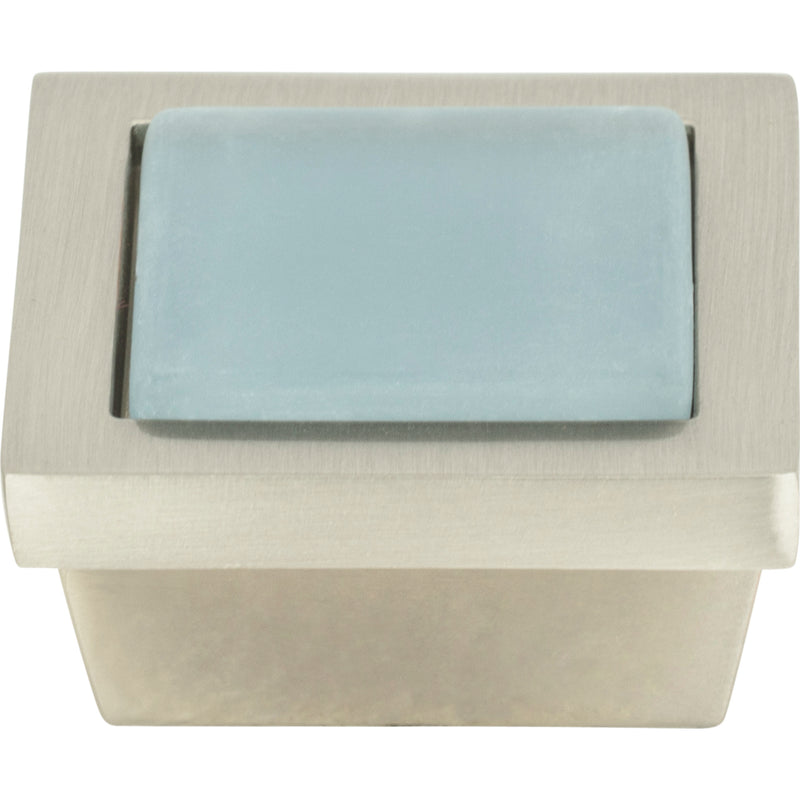 Spa Blue Square Knob 1 3/8 Inch Brushed Nickel