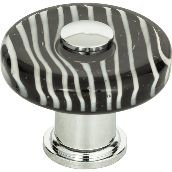 Zebra Glass Round Knob 1 1/2 Inch Polished Chrome