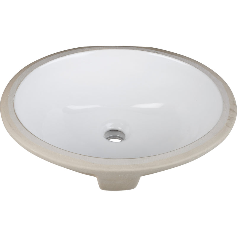 H8809WH:  15-9/16" L x 13" W  White Oval Undermount Porcelain Bathroom Sink With Overflow