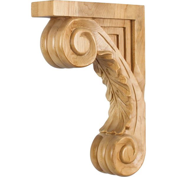 2-5/8" W x 9" D x 13-1/8" H Rubberwood Scrolled Acanthus Corbel