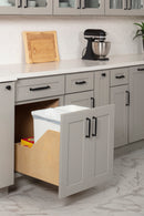 Double 35 Quart Wood Bottom-Mount Soft-close Trashcan Rollout for Door Mounting, Includes Two White Cans and Door Joining Bracket