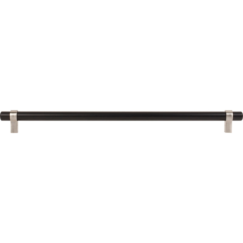 319 mm Center-to-Center Matte Black with Satin Nickel Key Grande Cabinet Bar Pull