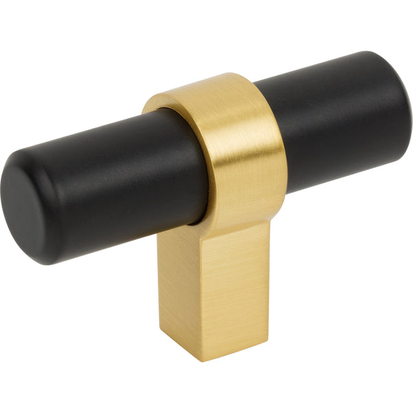 2" Overall Length Matte Black with Brushed Gold Key Grande Cabinet "T" Knob