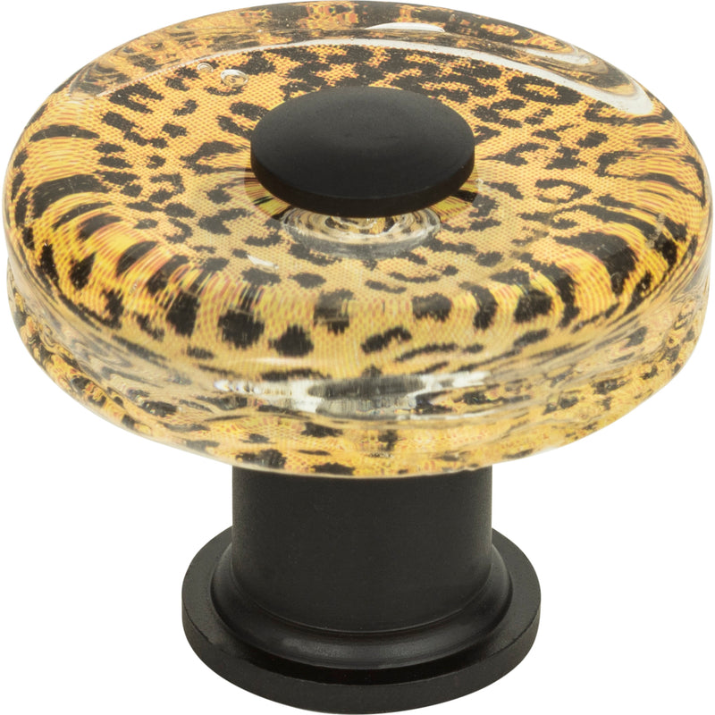 Cheetah Glass Round Knob 1 1/2 Inch Matte Black