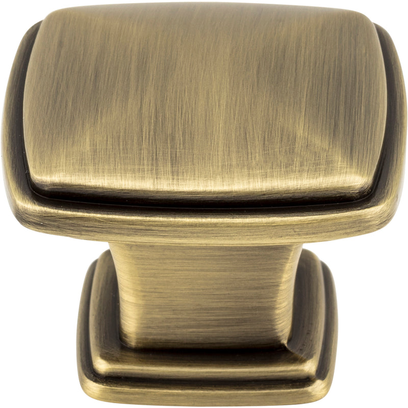 1-3/16" Overall Length Brushed Antique Brass Square Milan 1 Cabinet Knob