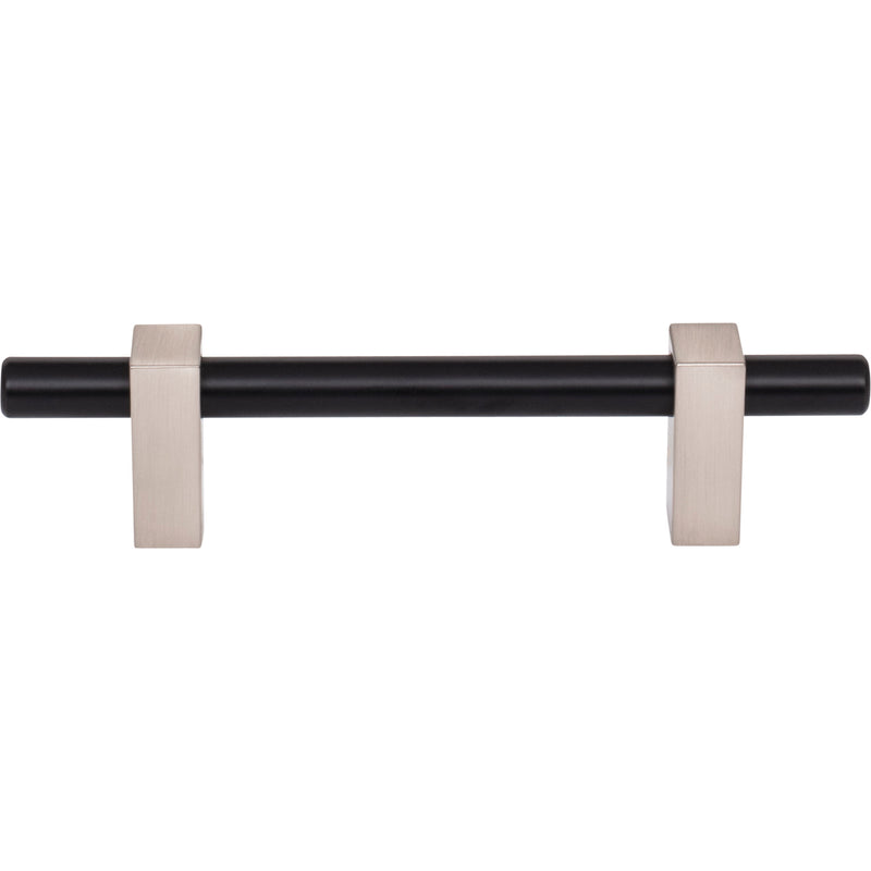 96 mm Center-to-Center Matte Black with Satin Nickel Larkin Cabinet Bar Pull