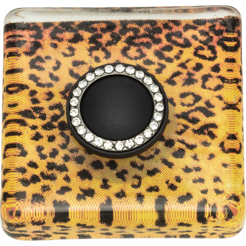 Cheetah Glass Square Knob 1 1/2 Inch Matte Black