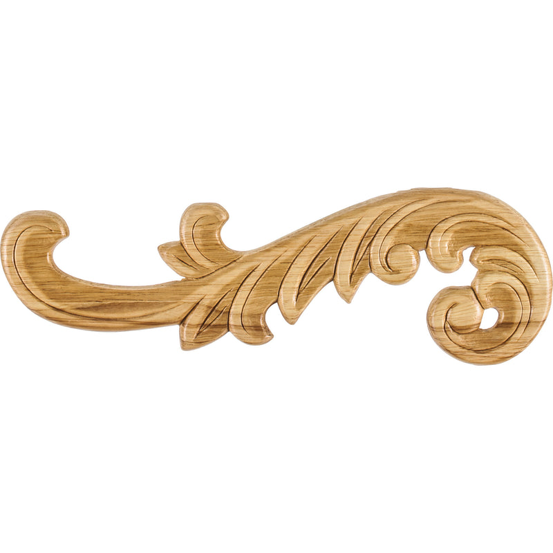 10-1/2" W x 5/16" D x 3-1/4" H Left Curved Pressed Rubberwood Acanthus Appliqué