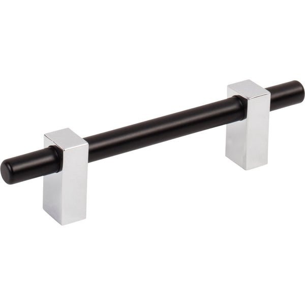 96 mm Center-to-Center Matte Black with Polished Chrome Larkin Cabinet Bar Pull