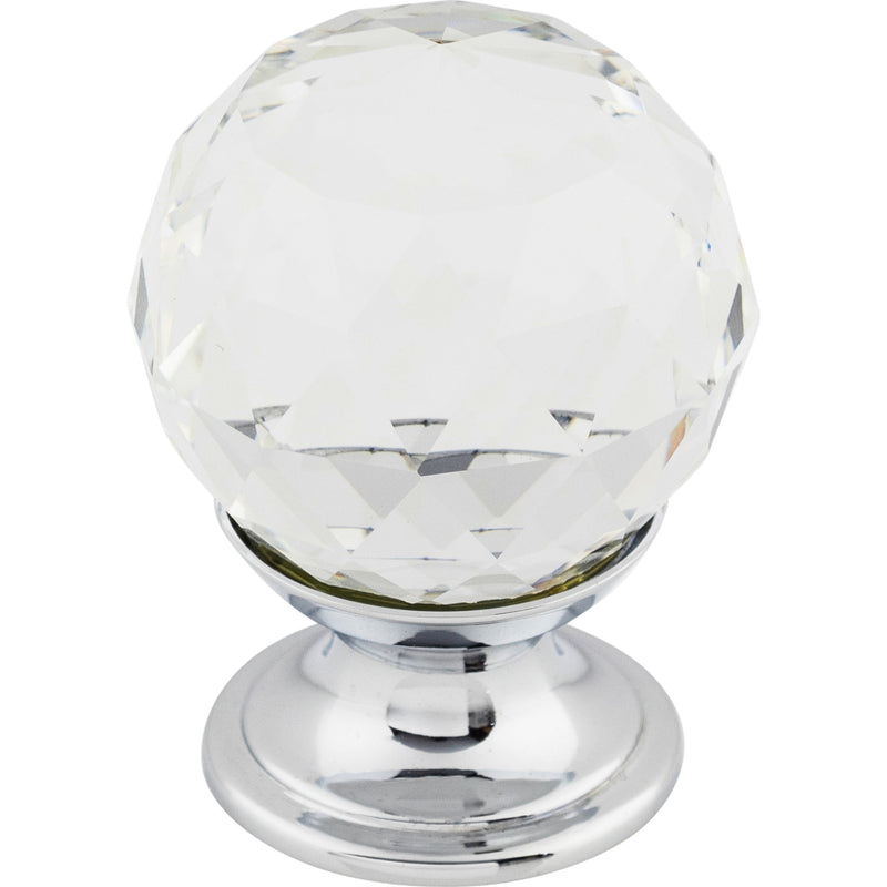 Clear Crystal Knob 1 1/8 Inch Polished Chrome Base