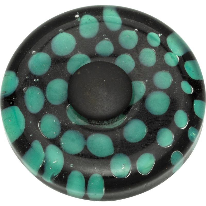 Emerald Polka Dot Glass Knob 1 1/2 Inch Matte Black