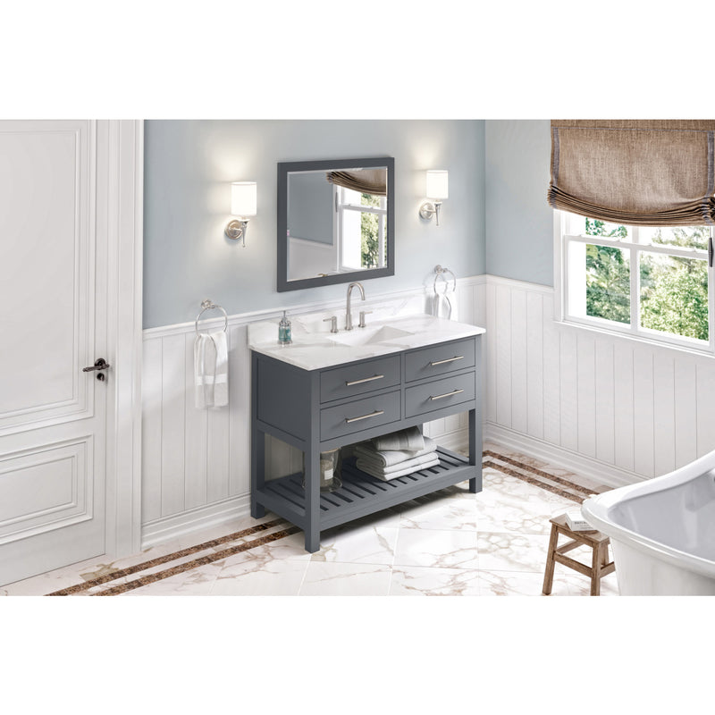 48" Grey Wavecrest Vanity, Calacatta Vienna Quartz Vanity Top, undermount rectangle bowl