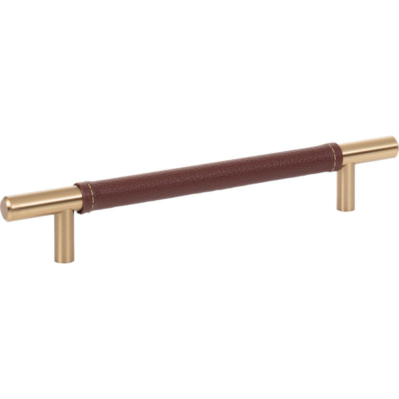 Zanzibar Brown Leather Pull 6 5/16 Inch (c-c) Warm Brass