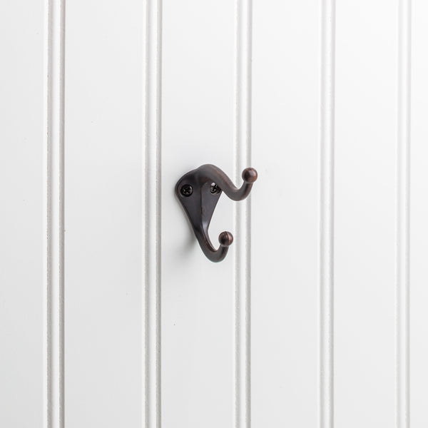 2-5/16" Brushed Oil Rubbed Bronze Traditional Double Prong Ball End Wall Mounted Utility Hook