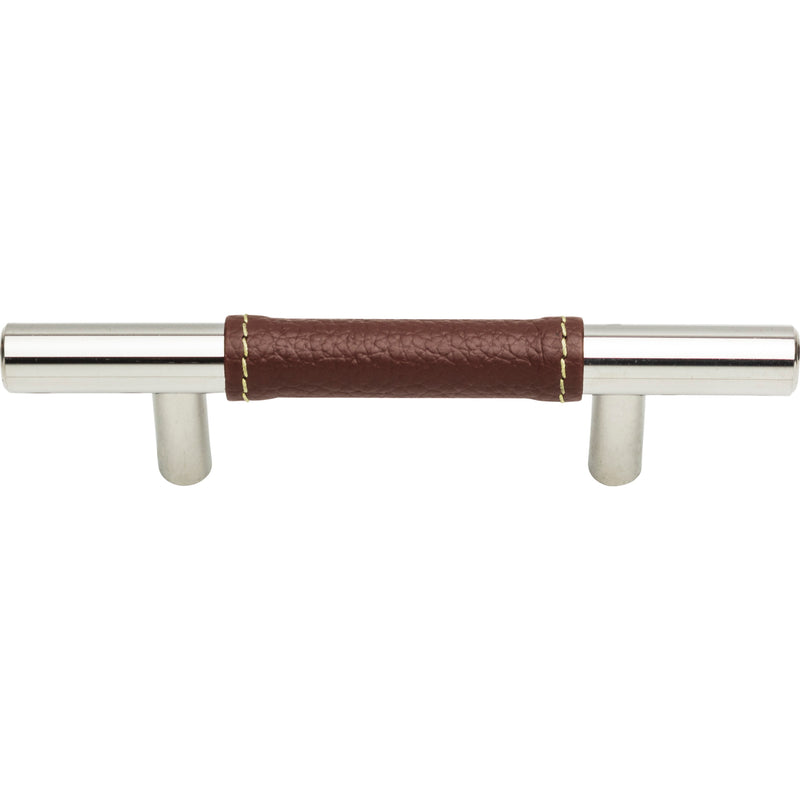 Zanzibar Brown Leather Pull 3 Inch (c-c) Polished Chrome