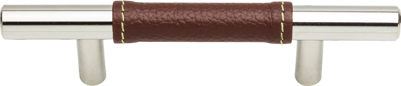 Zanzibar Brown Leather Pull 3 Inch (c-c) Polished Chrome