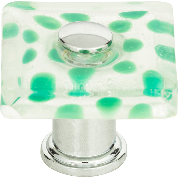 Emerald Polka Dot Glass Knob 1 1/2 Inch Polished Chrome