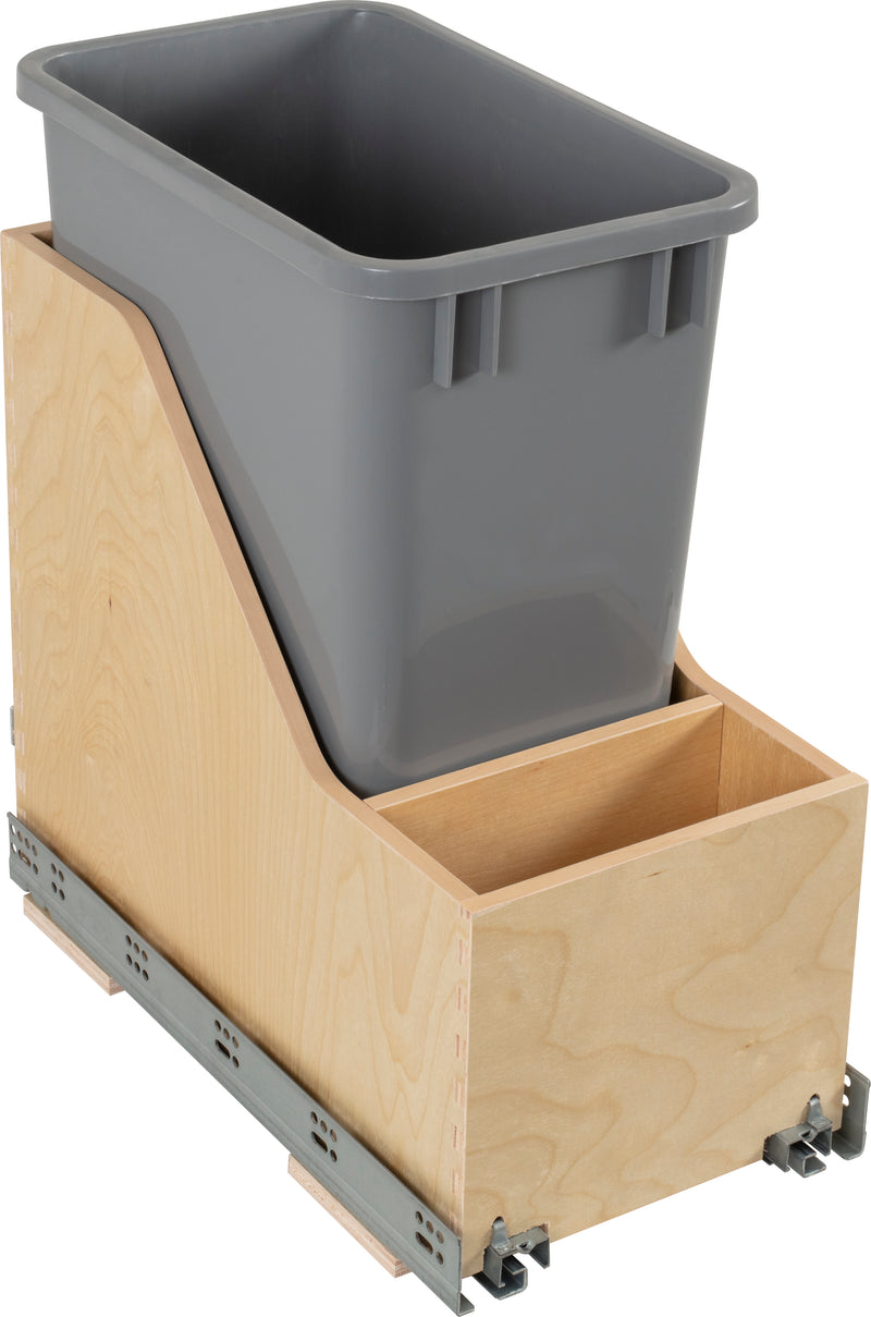 Single 35 Quart Wood Bottom-Mount Soft-close Vanity Trashcan Rollout for Door Mounting, Includes One White Can