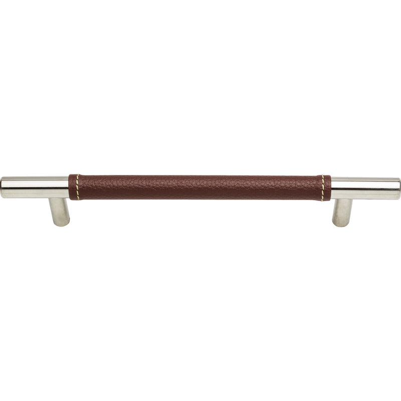 Zanzibar Brown Leather Pull 6 5/16 Inch (c-c) Polished Chrome