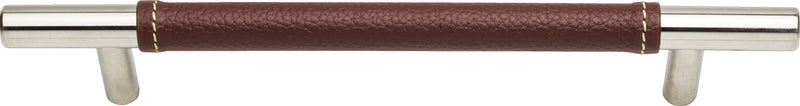 Zanzibar Brown Leather Pull 6 5/16 Inch (c-c) Polished Chrome