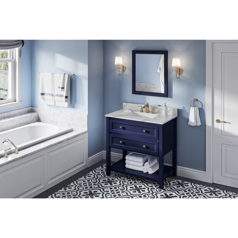 36" Hale Blue Adler Vanity, Calacatta Vienna Quartz Vanity Top, undermount rectangle bowl