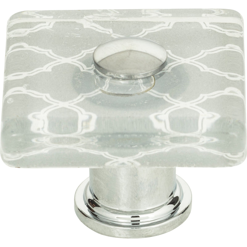 Quatrefoil Glass Square Knob 1 1/2 Inch Polished Chrome