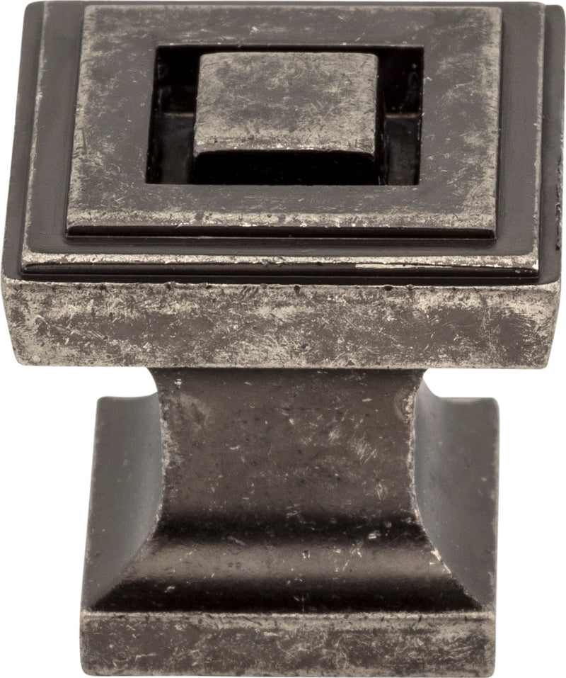 1" Overall Length Distressed Pewter Square Delmar Cabinet Knob