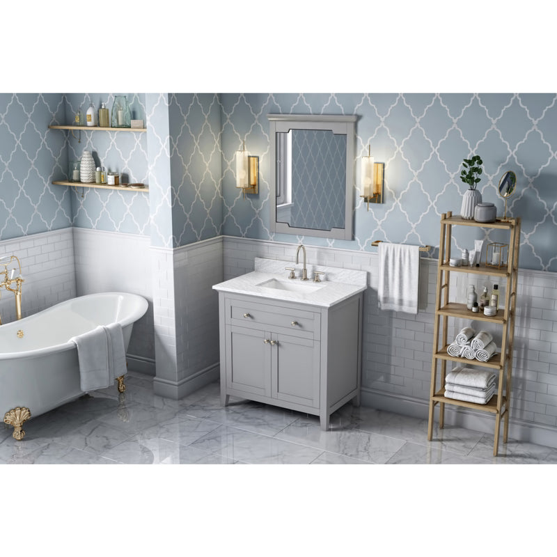 36" Grey Chatham Vanity, White Carrara Marble Vanity Top, undermount rectangle bowl