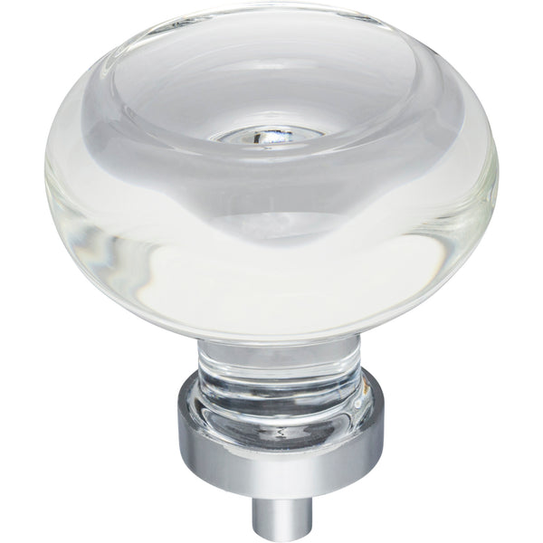 1-3/4" Diameter Polished Chrome Button Glass Harlow Cabinet Knob