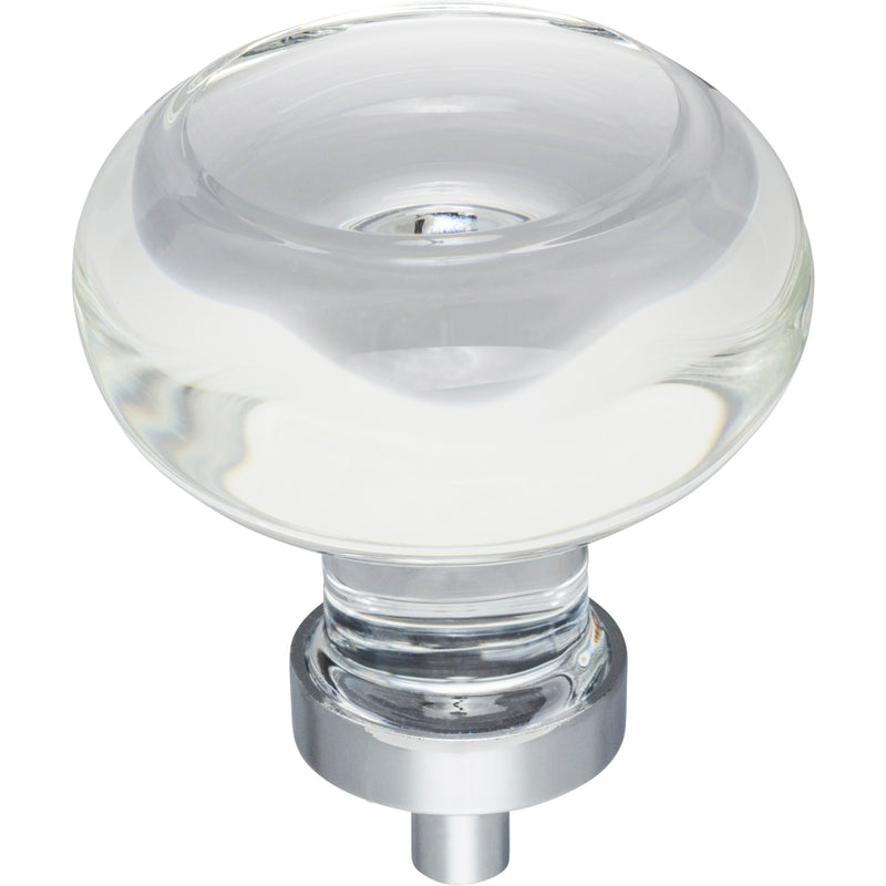 1-3/4" Diameter Polished Chrome Button Glass Harlow Cabinet Knob